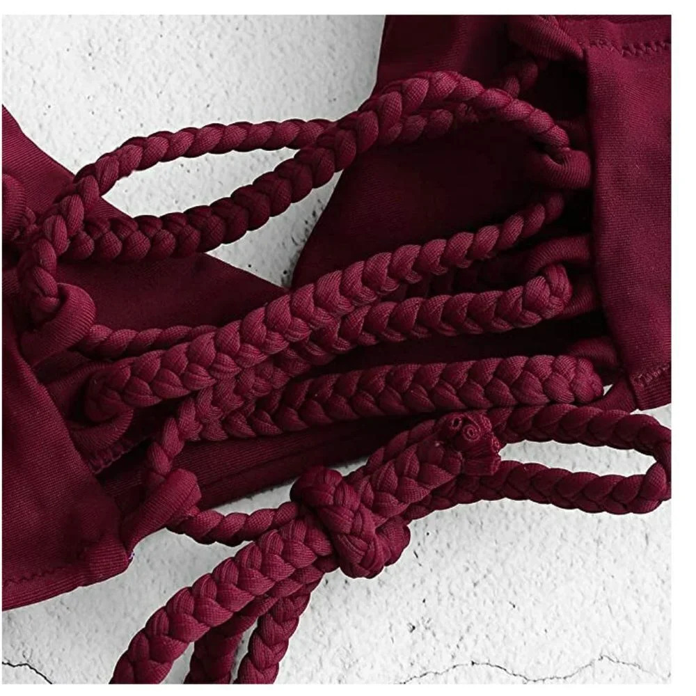 Zaful Burgundy Top & Floral Print Bottom Bikini - Picture 4 of 5